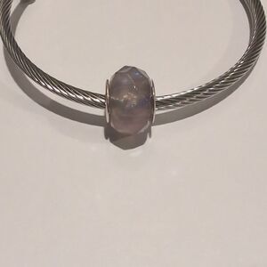 Silver‎ Translucent Sparkly Purple Faceted Charm for Pandora Style Bracel…